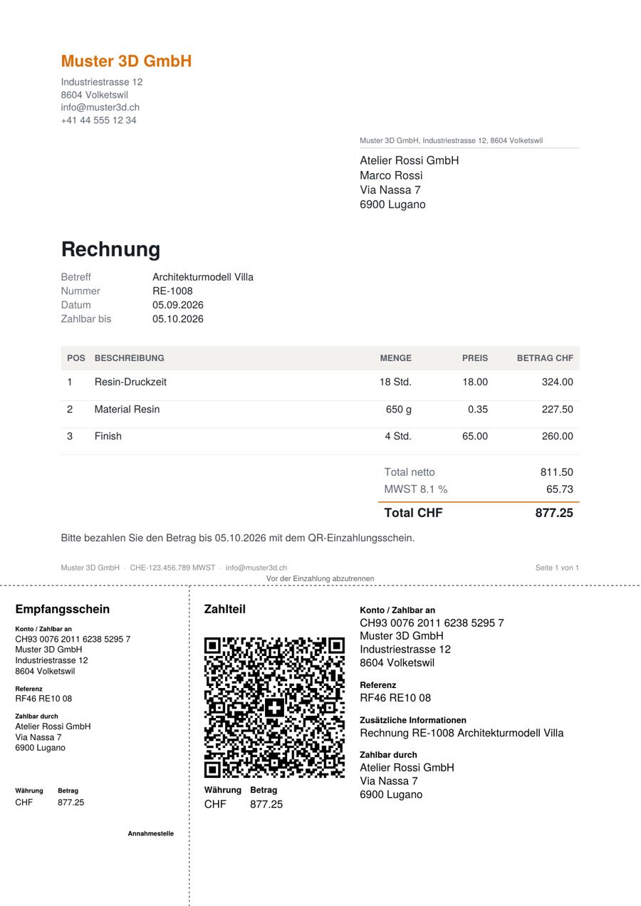 Rechnung mit Schweizer QR-Einzahlungsschein