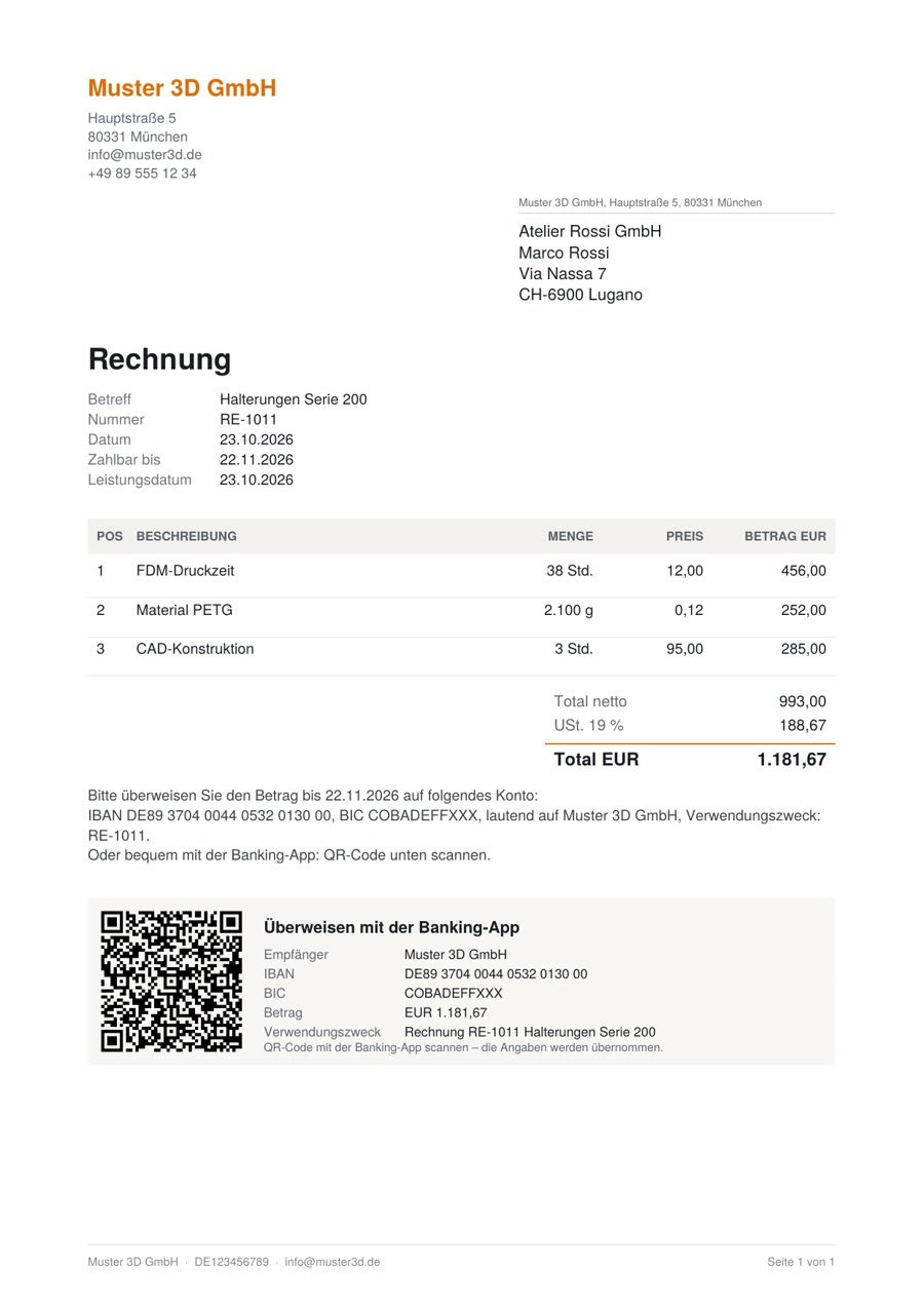 Rechnung in Euro mit GiroCode